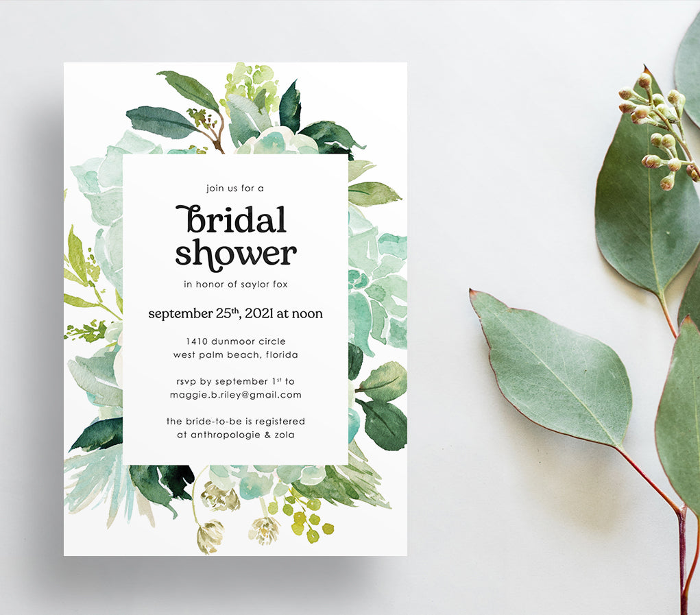 bridal shower invitations with succulents Watercolor Botanical Invitations 160
