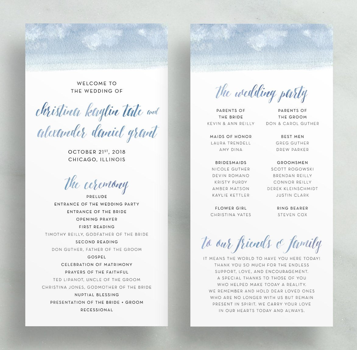 Watercolor Calligraphy Wedding Programs (any color!) – dunkirkdesigns
